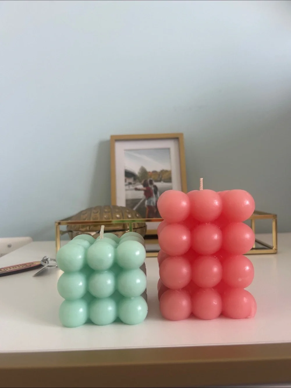 Set of Two Pink and Turquoise Bubble candles